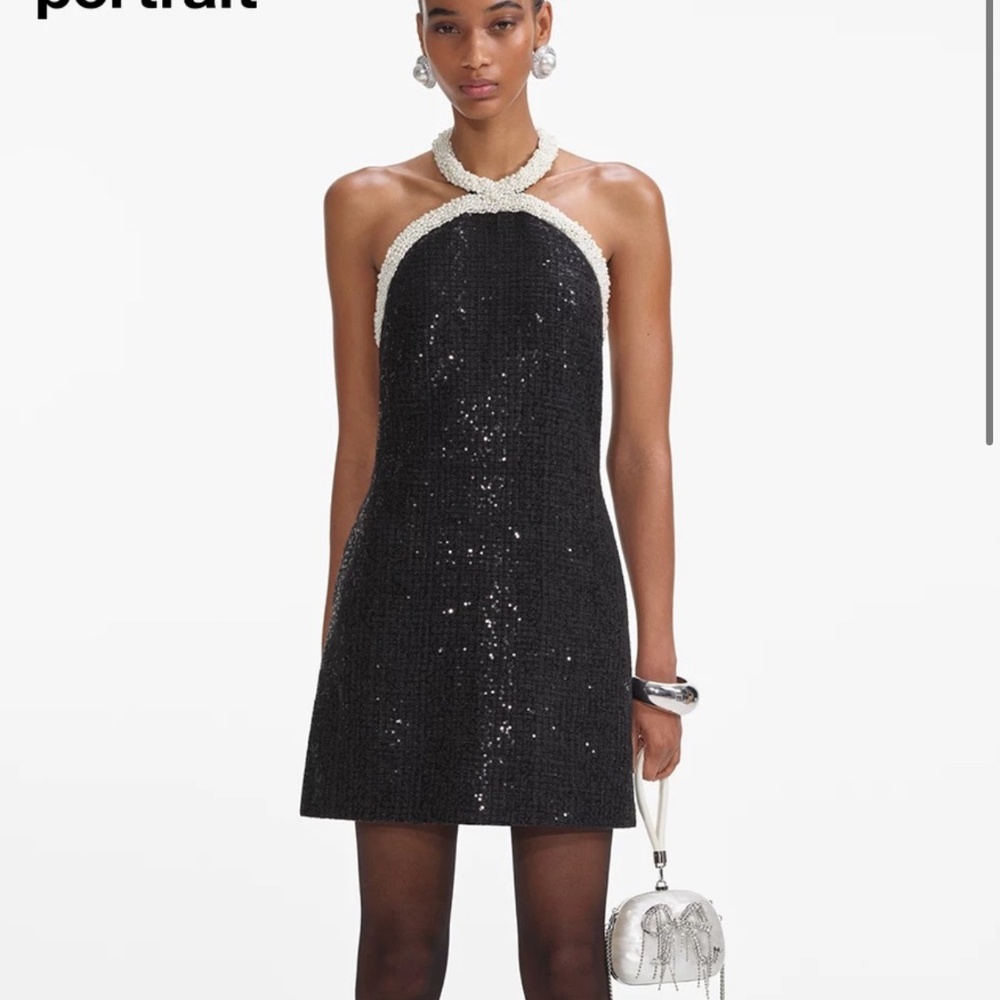 NWT- Self-Portrait Boucle Pearly-Trim Mini Dress